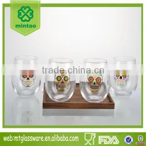 2016newest Hallowmas Paper Transfer Skull Glass Cup Set With Wooden Stand thumbnail-1