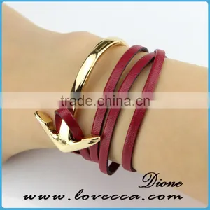 Fashion Jewelry Wholesale Leather Steel Anchor Hook Bracelet Men ,Custom Jewelry Leather Nautical Bracelet thumbnail-4