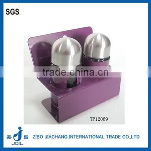 Purple Metal Coating Cylinder Glass Spice Jar Set With Frame thumbnail-1