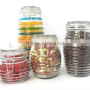 Transparent Horizontal Stripes Glass Cookie Jar With Clamp Glass Lids thumbnail-1