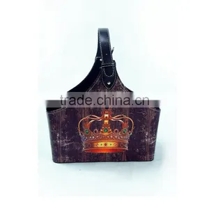 Crown Print Magazine Rack Faux Leather Storage Basket thumbnail-2
