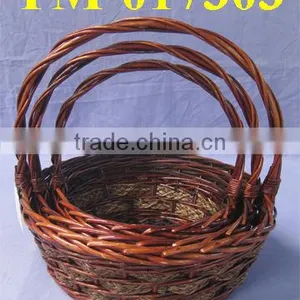 Round Willow Sesgrass Basket With Handle thumbnail-1