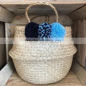 Small Pompom Seagrass Belly Basket thumbnail-1