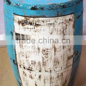 Natural Finish White Blue Round Wooden Wine Box thumbnail-1
