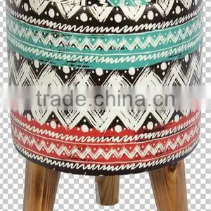 ROUND PU LEATHER/WOODEN STOOL thumbnail-1