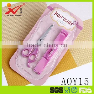 AOY15 Plastic Handle Hair Scissors Set, Easy Carry Safty Hair Cutting Scissors With Comb thumbnail-1