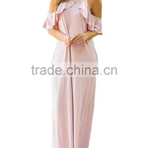 Wholesale Boutique Clothing China Women's Casual Cold Shoulder Ruffle Long Dresses for Women Islamic thumbnail-5