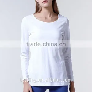 100%cotton Plain Long Sleeve Loose Fit t Shirt for Women thumbnail-3