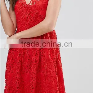 Clothing OEM Shiny Red Lady Women Midi Dresses Prom Lace Dresses thumbnail-5