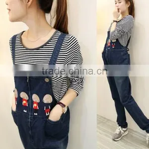 Maternity Spring New Pregnant Women Overalls / Korean Fashion Pregnant Women Jeans Overalls / Spring and Autumn Prop Belly Pants thumbnail-1
