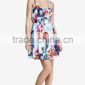 Woman Floral Spaghetti Straps Sexy Skater Rayon Dress thumbnail-4