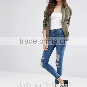 Cheap Price Women Solid Color Bomber Jacket in Jersey thumbnail-1