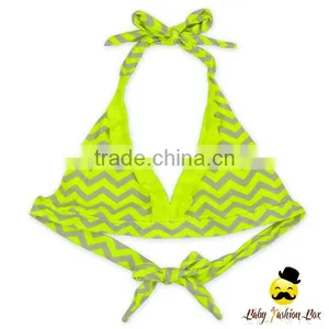 Summer New Model Design Fluorescence Color Striped Halter Separable Type Teen Girl Bikini Bra Swimwear thumbnail-1