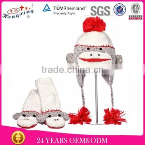 Cute Sock Monkey Hat Knitted Animal Ears Winter Hat thumbnail-1