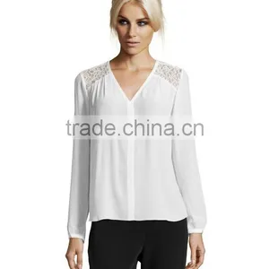 100% Polyester Long Sleeve v Neck Blouse Hi-low Woman Blouse thumbnail-4