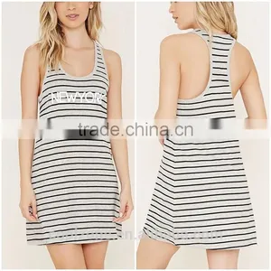 2016 Wholesale Scoop Neck Stripe Custom Print New York Night Dress Women thumbnail-1