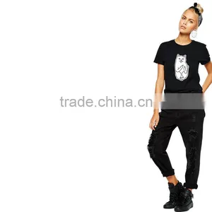Summer Hot Style Ms Pocket Cat Base Digital Printing Round Collar T-shirt Big Yards thumbnail-5