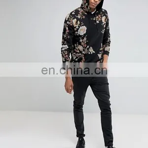 Black Side Slant Pockets All-over Floral Print Hoodie thumbnail-4
