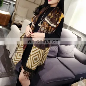 Ton Tone Pattern Black Tassels Texture Scarves Women Grid Tartan Fashion Neck Warmer thumbnail-2
