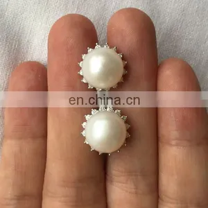 Pearl Bridal Ear Pearl Crystal Earrings Stud Flower Pearl Studs Earring Wedding Earings Jewelry thumbnail-2