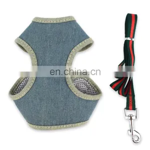 Dog Safety Vest Harness Pet Dog Adjustable Cute Design Chest Strap Breathable Jean Dog Chest Harness thumbnail-3