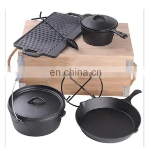 Cast Iron Camping Cookware Pot Set Cooking Pot Camping Stove thumbnail-2