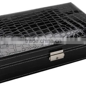High Quality Black Leather Jewelry Box Watch Organizer,cosmetic Jewelry Storage Travel Case With Mirror and Lock thumbnail-3