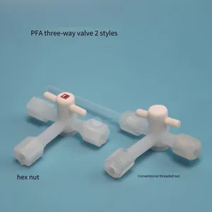 Teflon Pfa (polytetrafluoroethylene) Three - Way Valve, 1/4 Inch, Acid - and Alkali - Resistant, High - Temperature - Resistant With Hexagonal Nut thumbnail-1