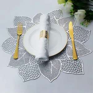 Flower Hollow Metallic Placemats Set of 6 Non-Slip Wipeable Table Mats for Dinner,Party,Wedding Accent Centerpiece thumbnail-3