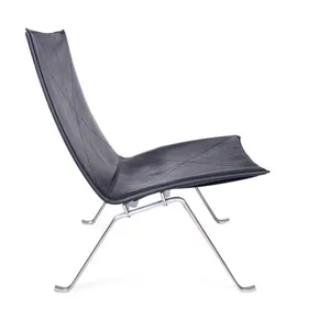 Minimalist PK22 Easy Chair, Poul Kjaerholm 1956 Replica Leather Accent Chair With Stainless Steel Base for Living Room & Commercial Use thumbnail-2