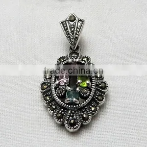 Beautiful Marcasite Multi Colour Pendant, Handmade Silver Jewellery, Silver Jewellery thumbnail-2