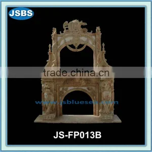 Red Marble Large Interior Fireplace With Lion Carving thumbnail-1
