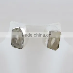 Crystal Quartz Ear Studs 925 Silver Jewellery Natural Rough Stone Earrings Handmade Jewellery thumbnail-1