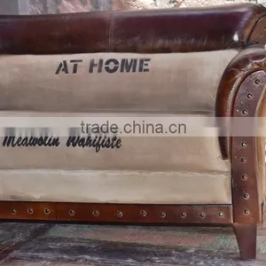 Vintage Industrial Furniture Jodhpur ,Industrial Canvas Leather Two Seater Sofa thumbnail-2