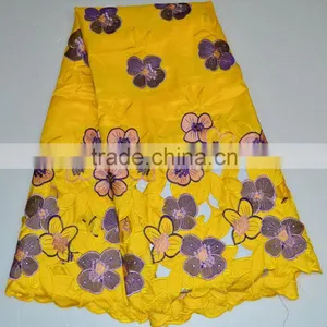 Rhinestone Embroidery Lace Fabric African Silk Lace Fabric for Girl Dress thumbnail-6