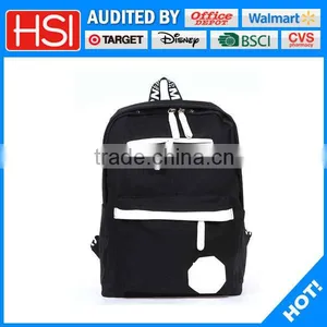 Black Polyester 600D With White Nylon Zipper Casual Backpack thumbnail-1