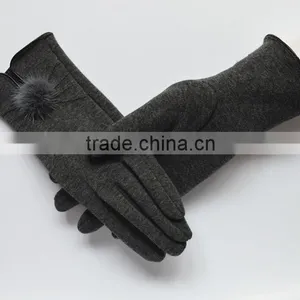 Most Popular Hot Fashion High Quality Ladies Stock Winter Warm Gloves With Rabbit Fur Pompom thumbnail-5