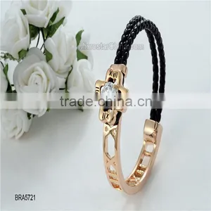 Clover Austrian Alloy Leather Crystal Bracelet thumbnail-1