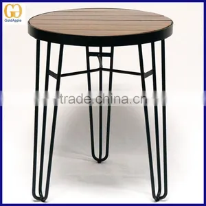 Cafe /restaurant Wooden Round Dining Table, Outdoor Wire Base Wooden Top Table thumbnail-1