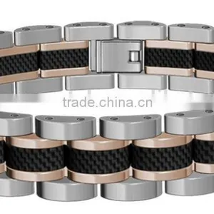 Customer Mens Gold Black Power Element 316L Stainless Steel Bracelet With 2K Carbon Fiber thumbnail-2