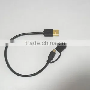 USB Type C Cable 2 in 1 Micro USB With Type C Adapter Convertor Reversible Charging&Sync Cable (3Ft, Black) thumbnail-2