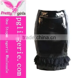 Leather Look Mini Skirt 2016 Women Fashion Pencil Mini Skirt Mature Woman Leather Skirt With Lace thumbnail-1
