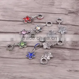 European Dark Silver Flower With Crystal Hanging Pendant Dangle Bead Charm Fits Charm Bracelets thumbnail-2