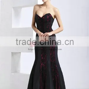 Sexy Backless Off-shoulder V-neck Fishtail Taffeta Beaded Long Lace Best Evening Dress thumbnail-2