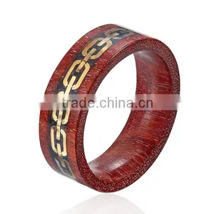 Natural Red Wooden Ring With Gold Metal Chain Inlay thumbnail-2