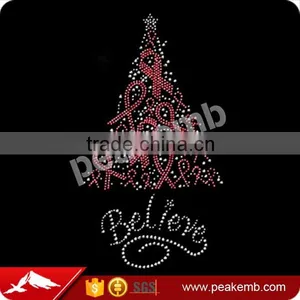 Crystal Pink Ribbon Tree Rhinestone Iron on Transfer Design for T-shirt thumbnail-1