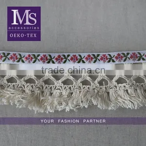 5.7cm Fringed Cotton Jacquard Webbing, Jacquard Tape With Cotton Tassel Wholesale thumbnail-1