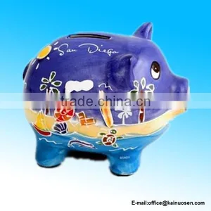 San Diego Blue White Hand Painted Piggy Bank thumbnail-1