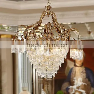 Rococo Style Crystal & Golden Brass Chandelier For Living Room Hotel Hall/ Elegant Crystal Chandelier Decorated Pendant Lamp thumbnail-3