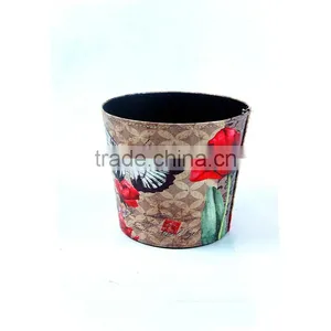 Household Butterfly And Flower Print Waste Bin Faux Leather Trash Can thumbnail-2